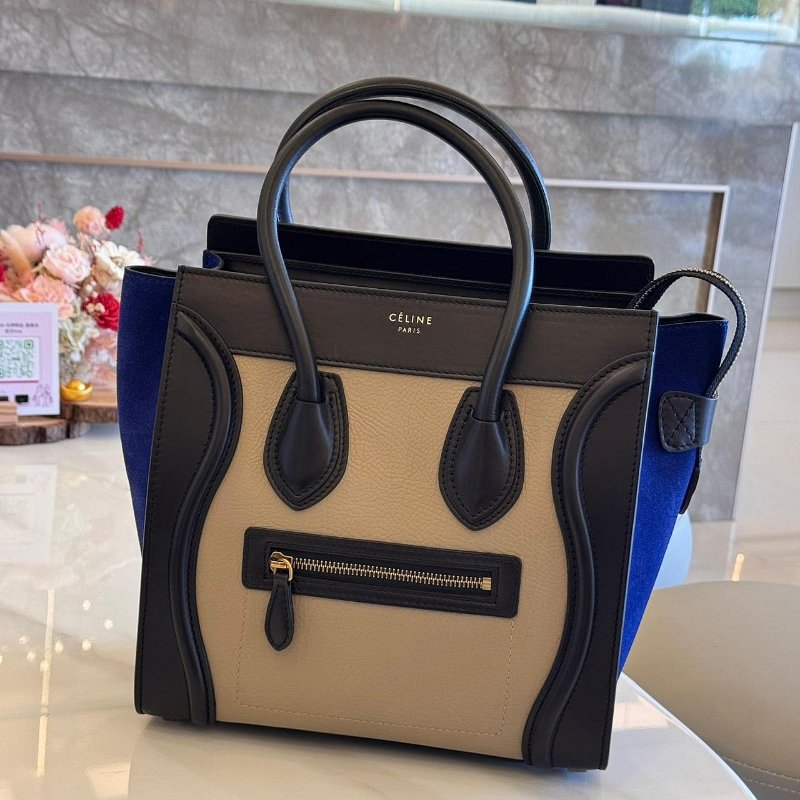 *SHIHNA名牌精品* CELINE 三色牛皮拼接手提 冏包/笑臉包-0