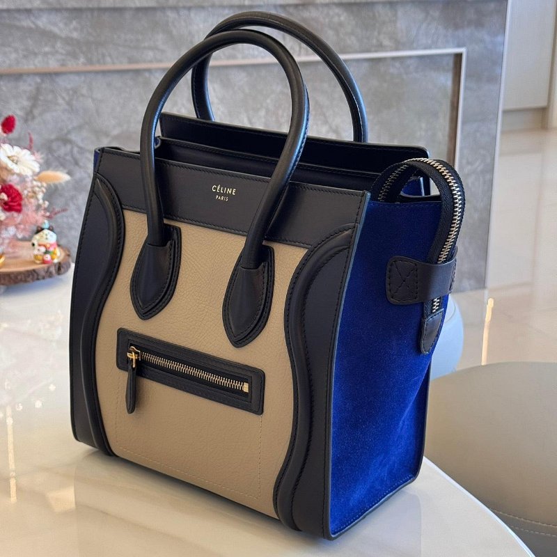 *SHIHNA名牌精品* CELINE 三色牛皮拼接手提 冏包/笑臉包-2