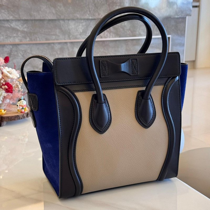 *SHIHNA名牌精品* CELINE 三色牛皮拼接手提 冏包/笑臉包-3