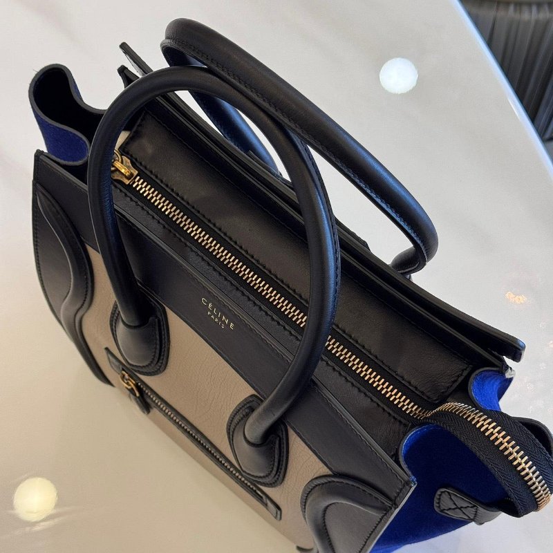 *SHIHNA名牌精品* CELINE 三色牛皮拼接手提 冏包/笑臉包-4