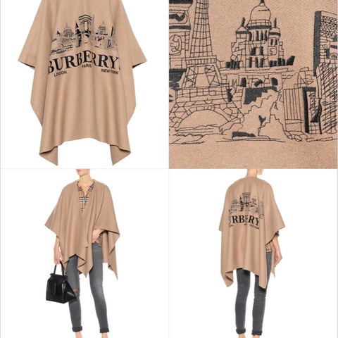 BURBERRY英國蜜色刺繡字母羊絨披肩