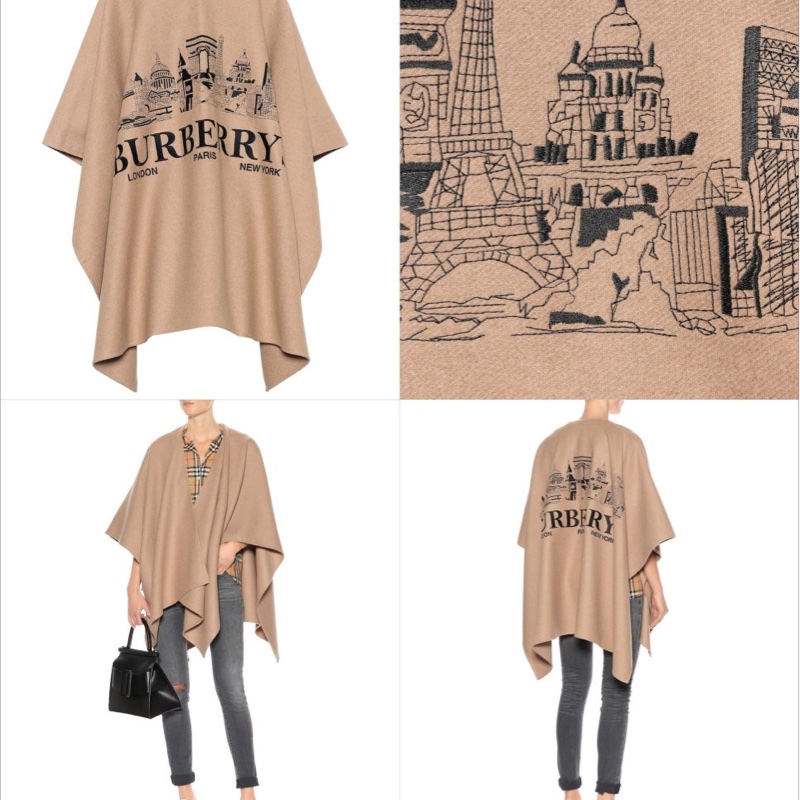 BURBERRY英國蜜色刺繡字母羊絨披肩-0