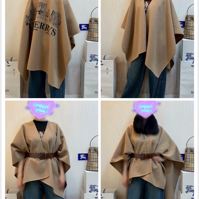 BURBERRY英國蜜色刺繡字母羊絨披肩-1