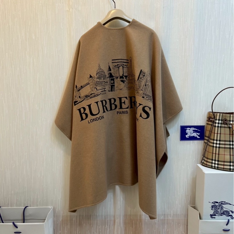 BURBERRY英國蜜色刺繡字母羊絨披肩-3