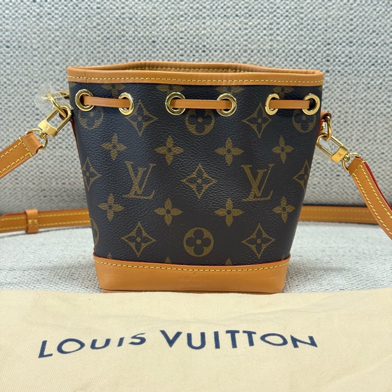 LOUIS VUITTON NOE 可拆卸可調節肩帶抽繩 牛皮 水桶包手提單肩斜挎包 迷你 女款 棕色老花-1