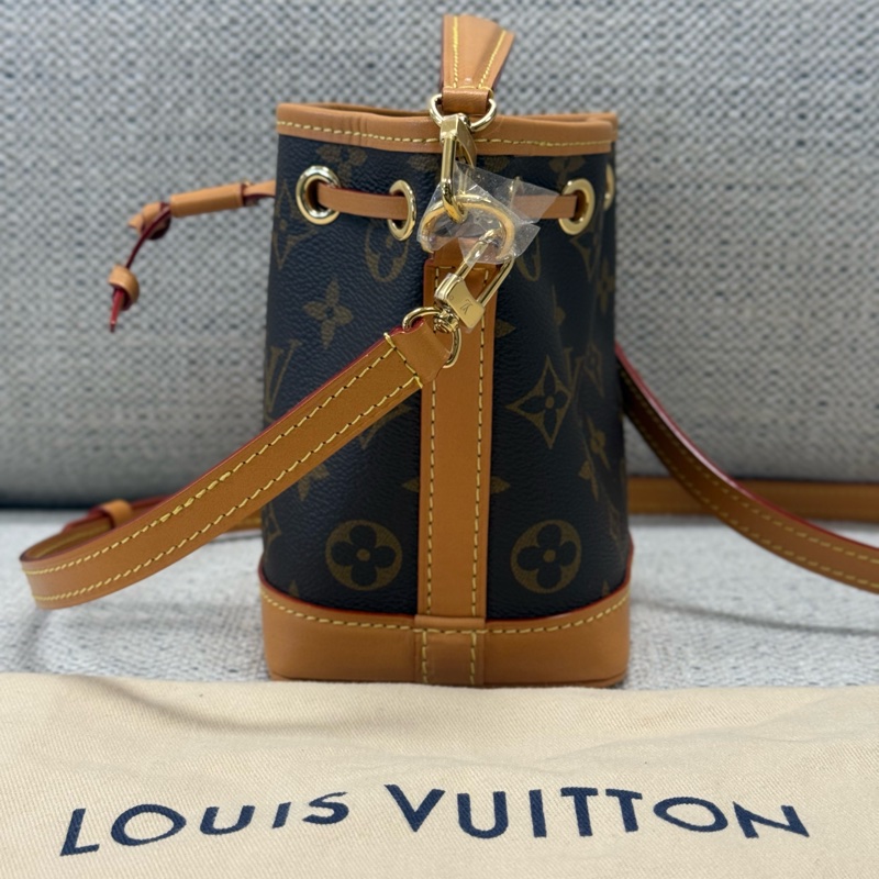 LOUIS VUITTON NOE 可拆卸可調節肩帶抽繩 牛皮 水桶包手提單肩斜挎包 迷你 女款 棕色老花-2