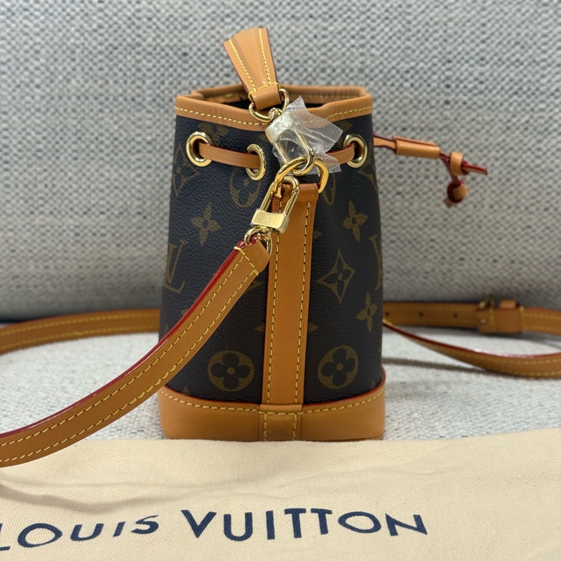 LOUIS VUITTON NOE 可拆卸可調節肩帶抽繩 牛皮 水桶包手提單肩斜挎包 迷你 女款 棕色老花-3