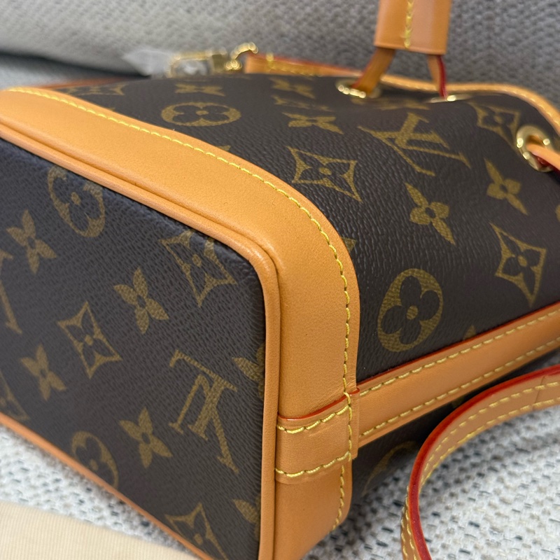 LOUIS VUITTON NOE 可拆卸可調節肩帶抽繩 牛皮 水桶包手提單肩斜挎包 迷你 女款 棕色老花-5