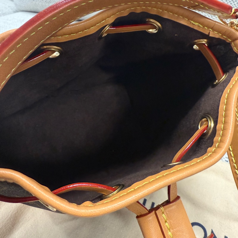 LOUIS VUITTON NOE 可拆卸可調節肩帶抽繩 牛皮 水桶包手提單肩斜挎包 迷你 女款 棕色老花-9