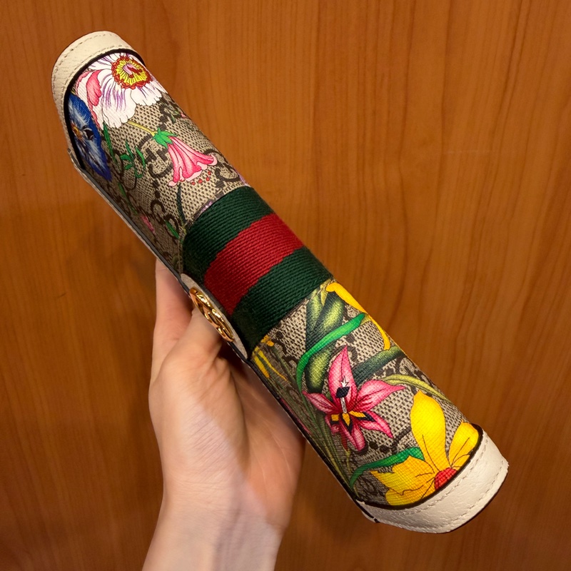 Gucci PVC花卉圖案白牛皮下蓋長夾-7