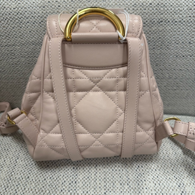 DIOR迪奧 Caro 可調節肩帶翻蓋開合 羊皮革拼牛皮革 雙肩包 小號 女款 粉色-1