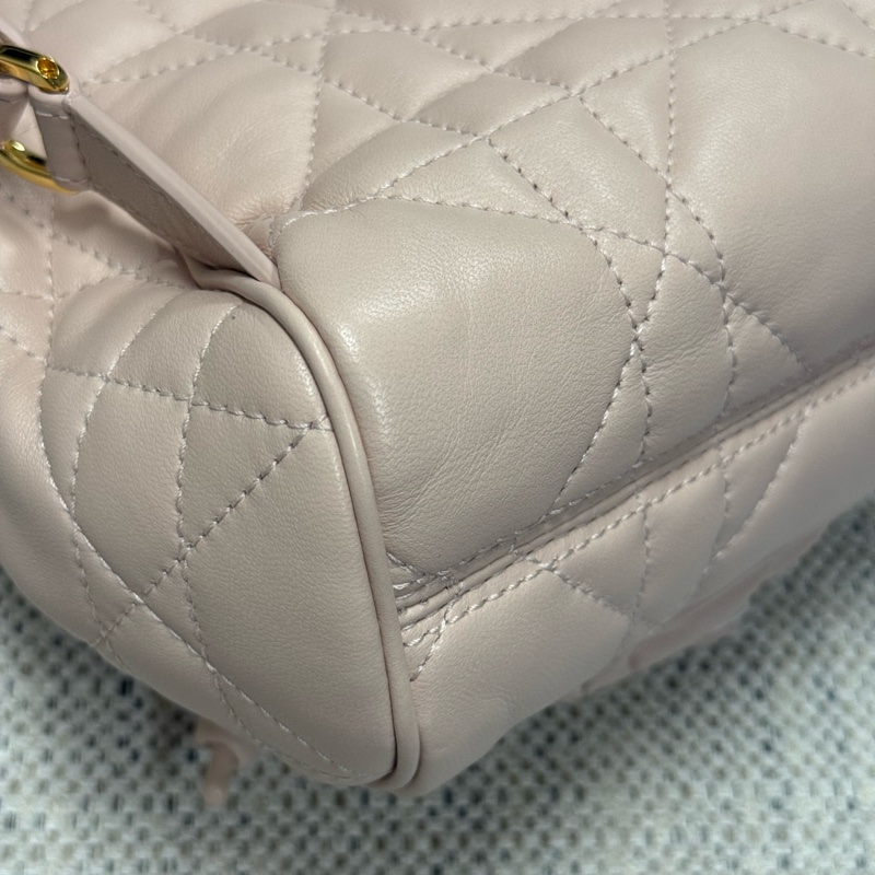 DIOR迪奧 Caro 可調節肩帶翻蓋開合 羊皮革拼牛皮革 雙肩包 小號 女款 粉色-7