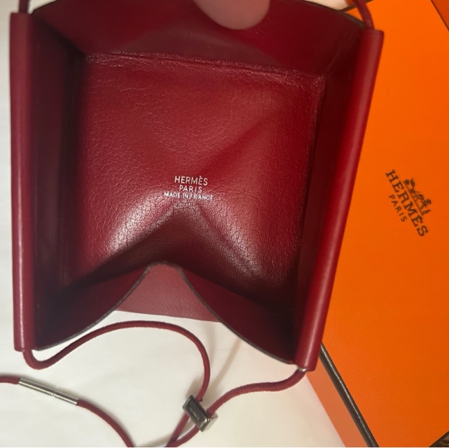 Hermes(貝萊爾 波爾多紅皮革零錢包）掛式項鍊 👩🏻‍🦰中古稀有款*刻印□E*；分享價！-12