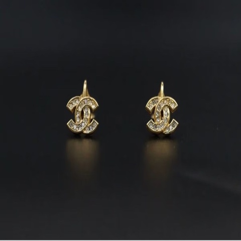 「JL精品代購」98新Chanel 香奈兒雙c鑲鑽耳夾