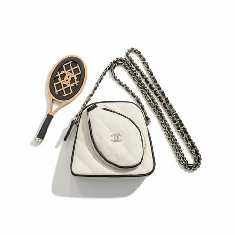 CHANEL 香奈兒 MINI網球包 帆布 白色 金扣 2022-2023 AP3150