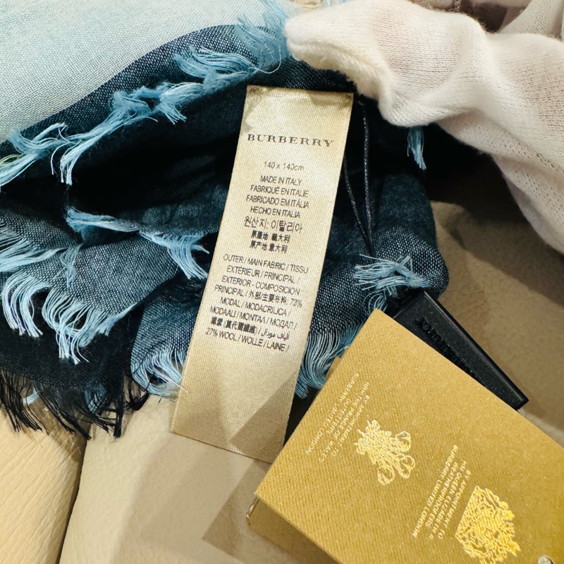 Burberry 博柏利 經典格紋圍巾/藍色款/140*140cm/全新閒置美品-2