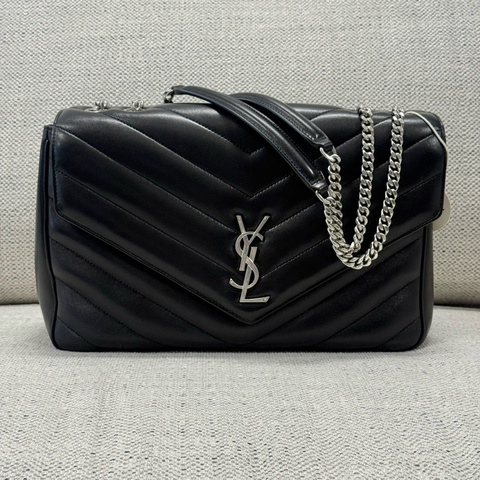 SAINT LAURENT聖羅蘭 LOULOU 絎縫字母Logo標識 小羊皮 單肩包 大號 女款 黑色