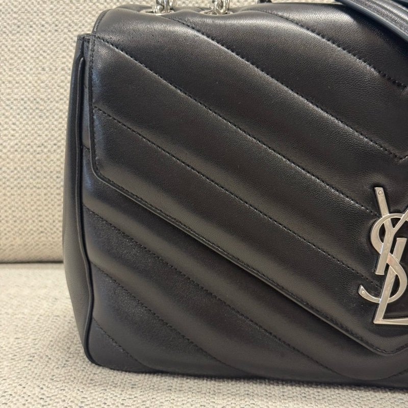 SAINT LAURENT聖羅蘭 LOULOU 絎縫字母Logo標識 小羊皮 單肩包 大號 女款 黑色-1