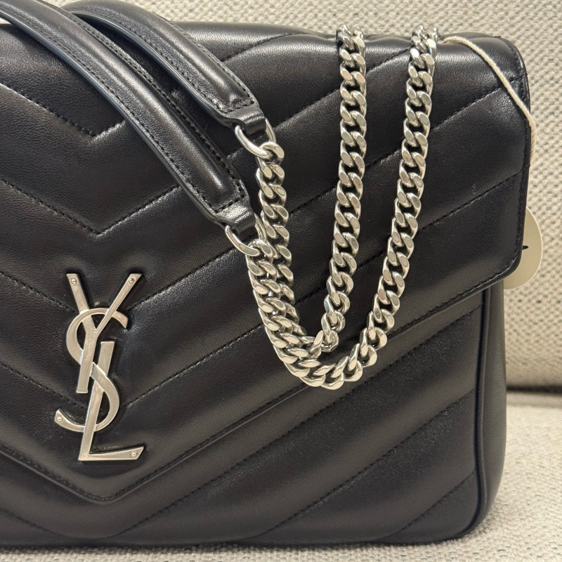 SAINT LAURENT聖羅蘭 LOULOU 絎縫字母Logo標識 小羊皮 單肩包 大號 女款 黑色-2