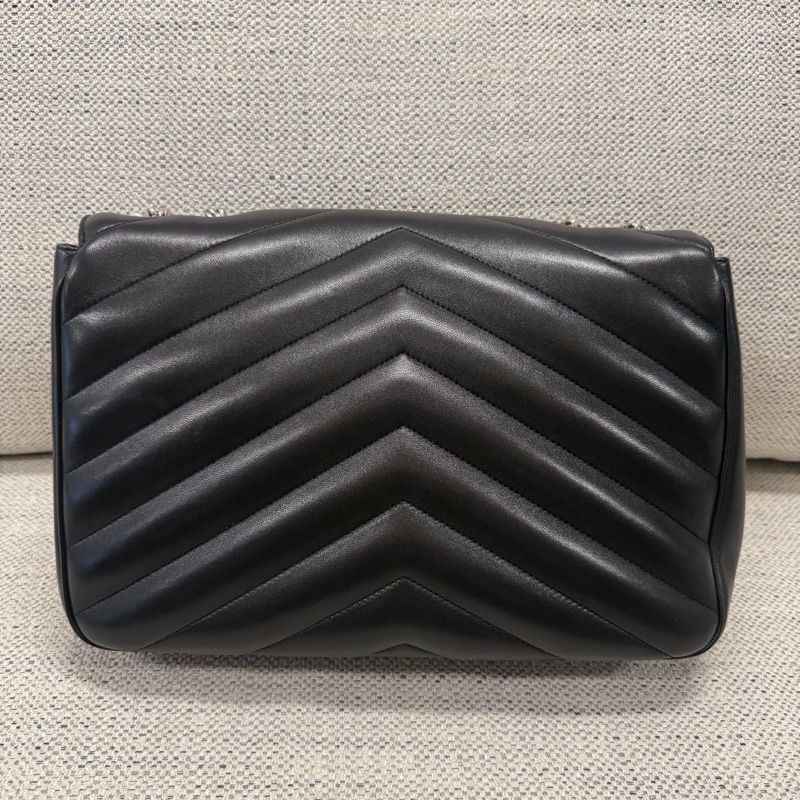 SAINT LAURENT聖羅蘭 LOULOU 絎縫字母Logo標識 小羊皮 單肩包 大號 女款 黑色-3