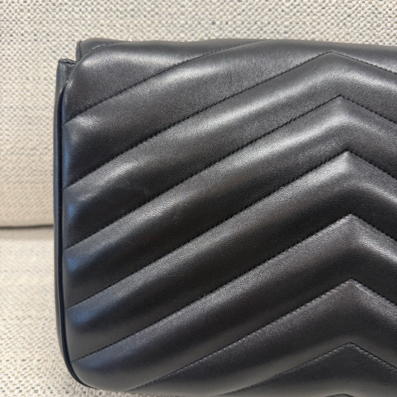 SAINT LAURENT聖羅蘭 LOULOU 絎縫字母Logo標識 小羊皮 單肩包 大號 女款 黑色-4