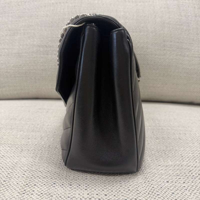 SAINT LAURENT聖羅蘭 LOULOU 絎縫字母Logo標識 小羊皮 單肩包 大號 女款 黑色-6