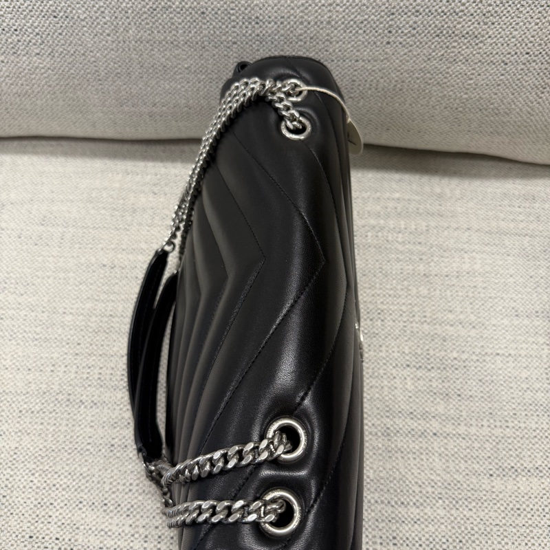 SAINT LAURENT聖羅蘭 LOULOU 絎縫字母Logo標識 小羊皮 單肩包 大號 女款 黑色-8