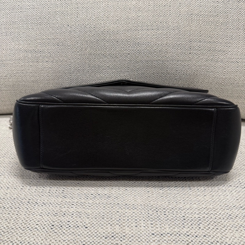 SAINT LAURENT聖羅蘭 LOULOU 絎縫字母Logo標識 小羊皮 單肩包 大號 女款 黑色-9