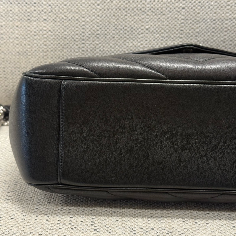 SAINT LAURENT聖羅蘭 LOULOU 絎縫字母Logo標識 小羊皮 單肩包 大號 女款 黑色-10