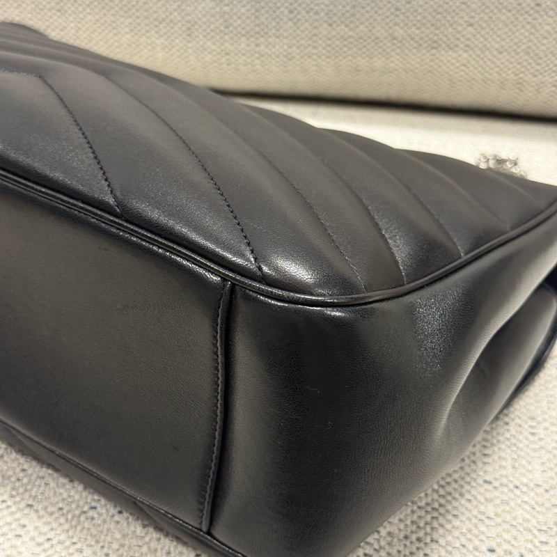 SAINT LAURENT聖羅蘭 LOULOU 絎縫字母Logo標識 小羊皮 單肩包 大號 女款 黑色-15