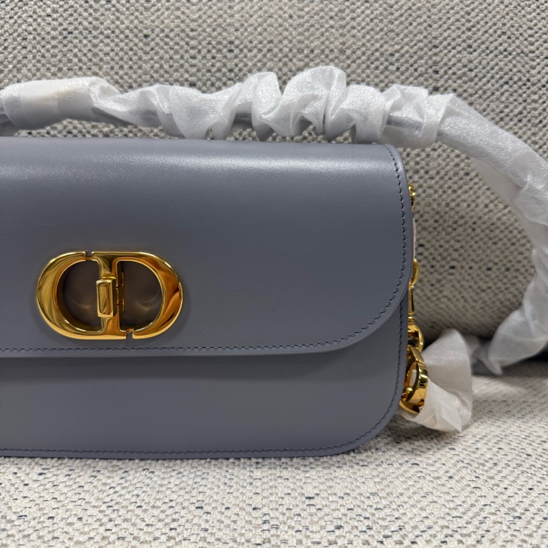 DIOR迪奧 30 Montaigne Avenue CD扣環翻蓋開合 光面牛皮革 單肩斜挎包 女款 夢幻灰色-2