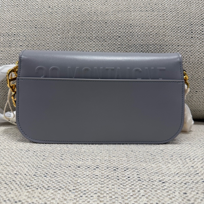 DIOR迪奧 30 Montaigne Avenue CD扣環翻蓋開合 光面牛皮革 單肩斜挎包 女款 夢幻灰色-3