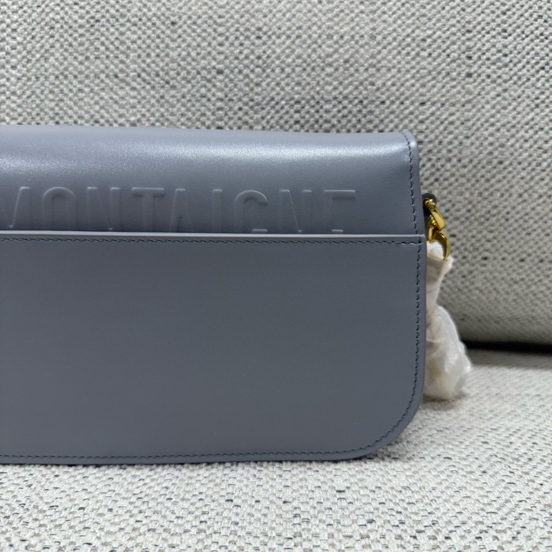 DIOR迪奧 30 Montaigne Avenue CD扣環翻蓋開合 光面牛皮革 單肩斜挎包 女款 夢幻灰色-5
