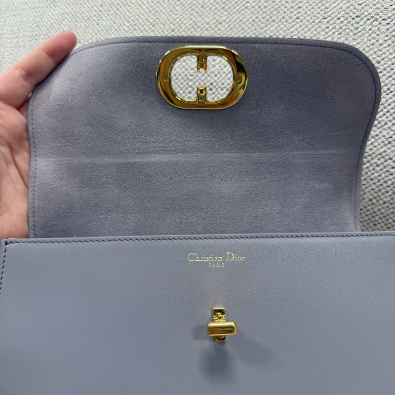DIOR迪奧 30 Montaigne Avenue CD扣環翻蓋開合 光面牛皮革 單肩斜挎包 女款 夢幻灰色-15