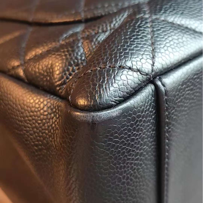 「JL精品代購」9新 香奈兒GST黑金荔枝牛皮托特包-6