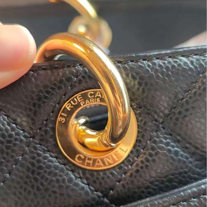 「JL精品代購」9新 香奈兒GST黑金荔枝牛皮托特包-18