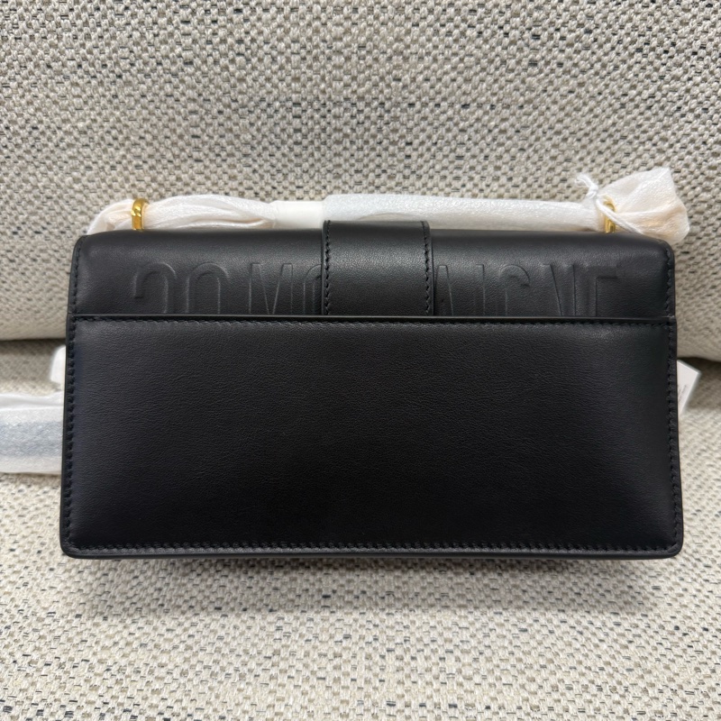 DIOR迪奧 30 Montaigne 可調節可拆卸鏈條翻蓋開合 牛皮革 斜挎包 小號 女款 黑色-3