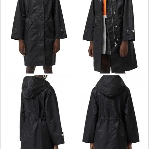 BURBERRY英國黑色專屬標誌提花連帽風雪大衣UK4