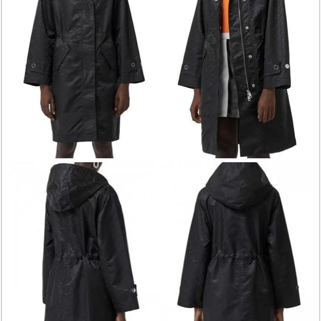 BURBERRY英國黑色專屬標誌提花連帽風雪大衣UK4-0