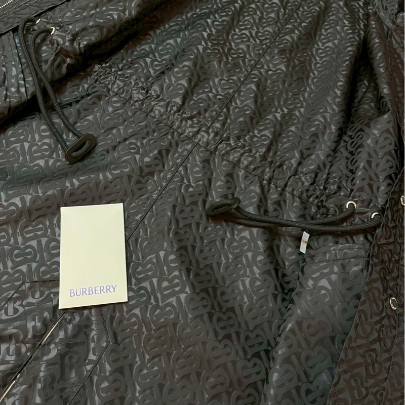 BURBERRY英國黑色專屬標誌提花連帽風雪大衣UK4-7