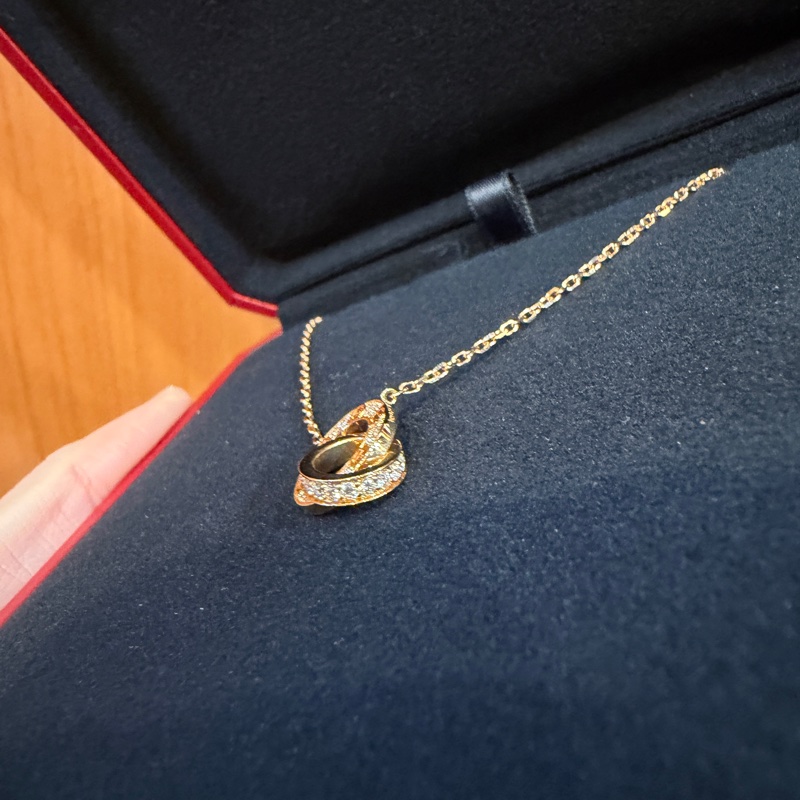 Cartier 750玫瑰金Love滿鑽雙環項鍊B7224528-1