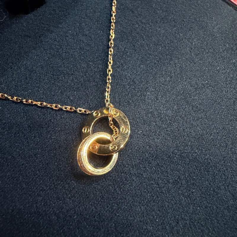 Cartier 750玫瑰金Love滿鑽雙環項鍊B7224528-3