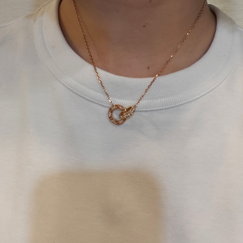 Cartier 750玫瑰金Love滿鑽雙環項鍊B7224528-9