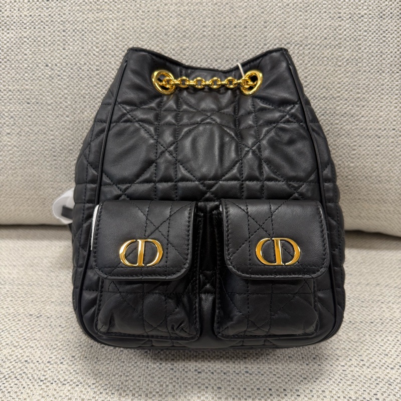 DIOR迪奧 Caro Multicarry FW25 經典CD標誌 羊皮 雙肩包 中號 女款 黑色-0