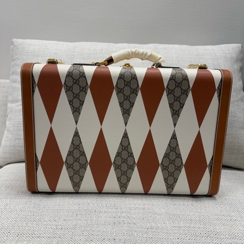 全新GUCCI古馳 雙G徽標鎖扣開合 帆布拼皮革 手提箱旅行箱硬箱