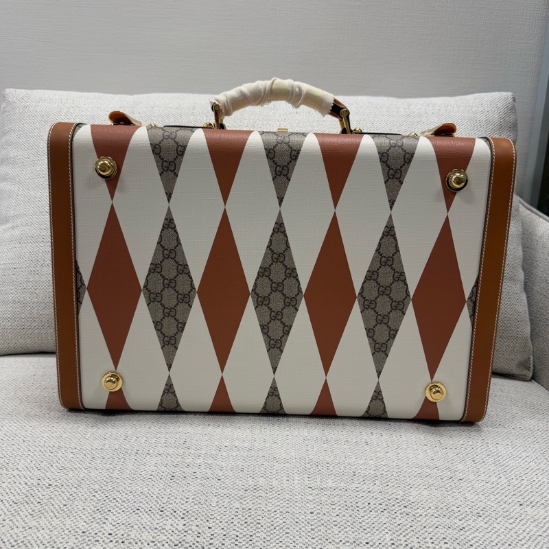 全新GUCCI古馳 雙G徽標鎖扣開合 帆布拼皮革 手提箱旅行箱硬箱-1