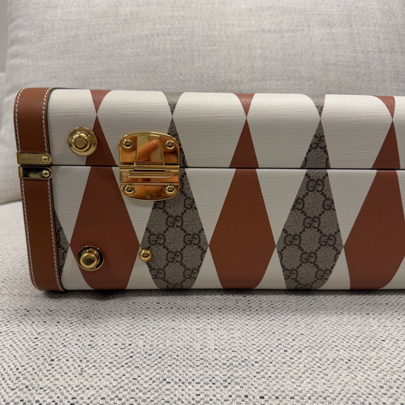 全新GUCCI古馳 雙G徽標鎖扣開合 帆布拼皮革 手提箱旅行箱硬箱-3