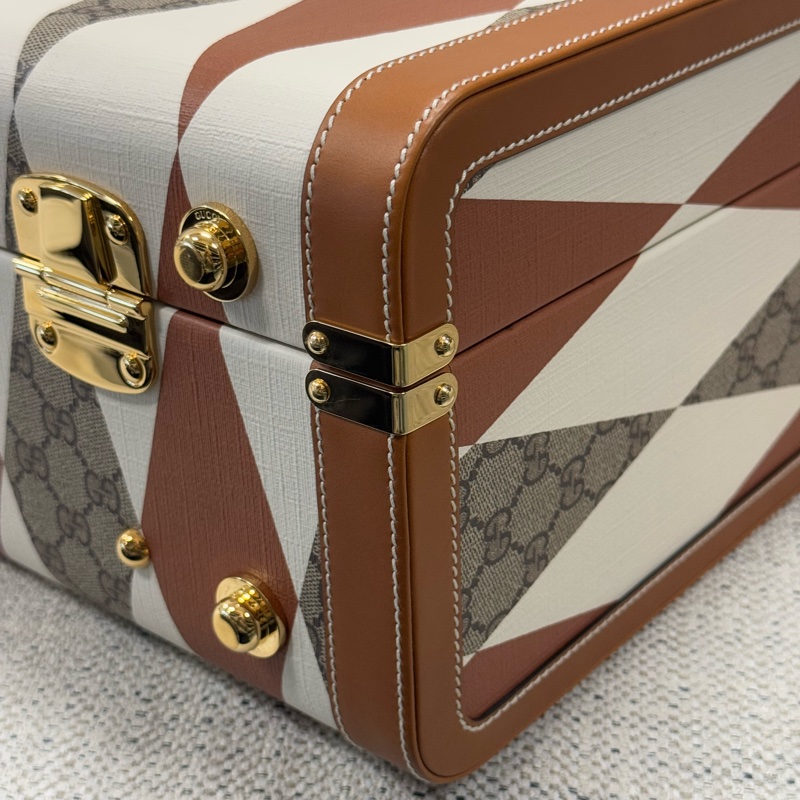 全新GUCCI古馳 雙G徽標鎖扣開合 帆布拼皮革 手提箱旅行箱硬箱-7