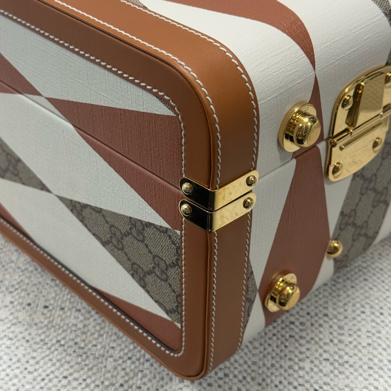 全新GUCCI古馳 雙G徽標鎖扣開合 帆布拼皮革 手提箱旅行箱硬箱-8