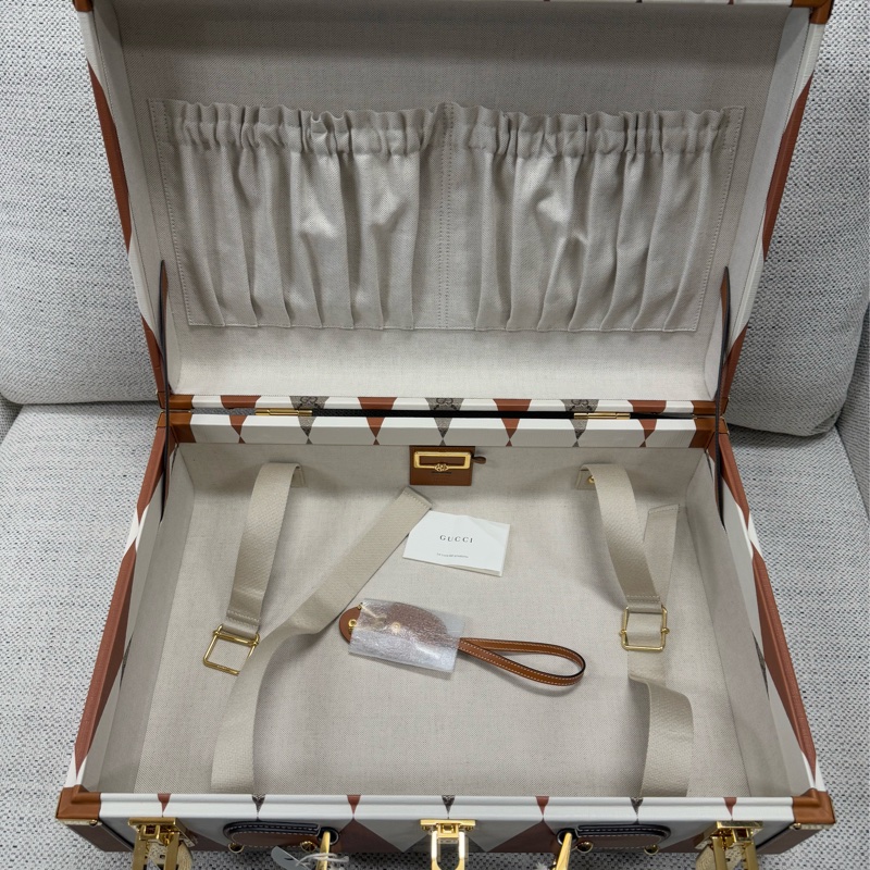 全新GUCCI古馳 雙G徽標鎖扣開合 帆布拼皮革 手提箱旅行箱硬箱-9